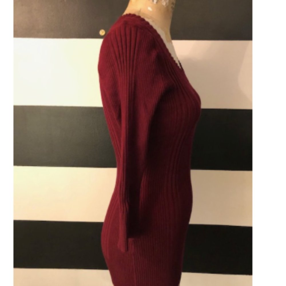 PINK ROSE Dark Red Ribbed Sweater Top Size M - Picture 2 of 6
